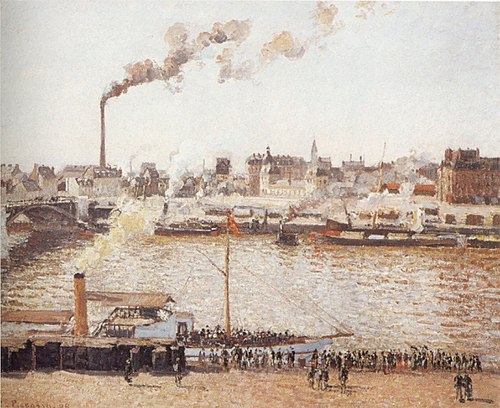 Le Pont Boieldieu et la gare d'Orléans, Rouen, matin, soleil, 1898, Camille Pissarro
