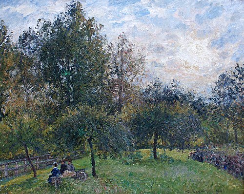 Pommiers et peupliers au soleil couchant, Eragny, 1901, Camille Pissarro