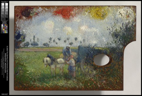 The Artist's Palette with a Cart and Peasants, 1870, Camille Pissarro