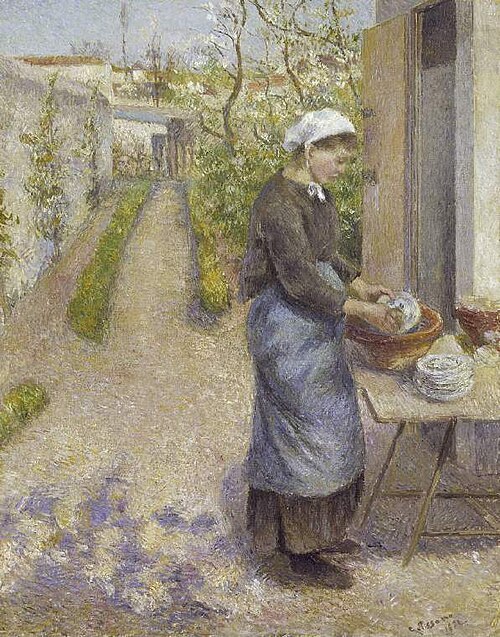 In the Garden at Pontoise: A Young Woman Washing Dishes, 1882, Camille Pissarro