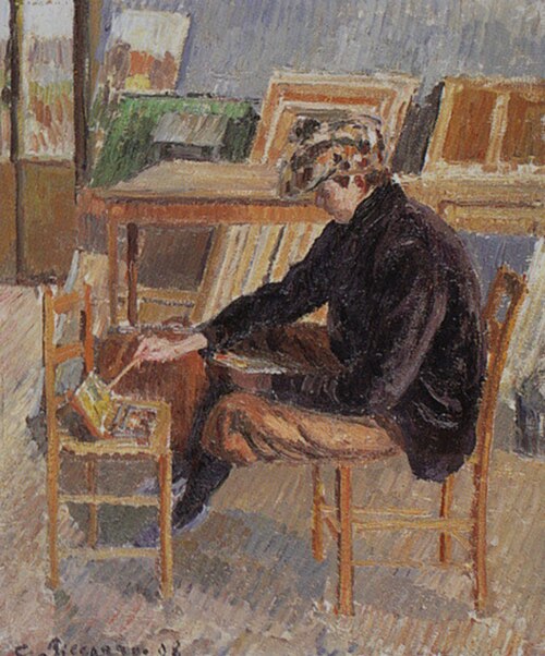 Paul-Emile Pissarro peignant, esquisse, 1898, Camille Pissarro