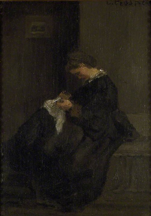 Mme Pissarro sewing, 1860, Camille Pissarro