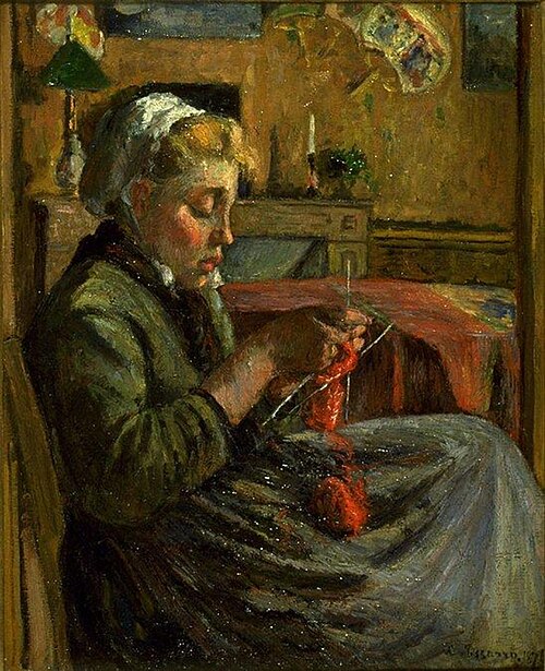 Jeune fille tricotant, 1876, Camille Pissarro