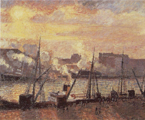 Quai de la Bourse à Rouen, soleil couchant, 1896, Camille Pissarro