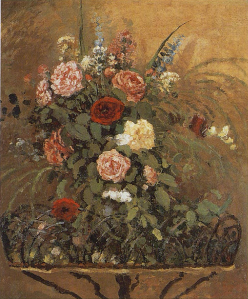 Bouquet de fleurs avec jardinière, 1876, Camille Pissarro