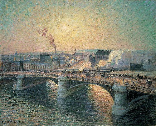 Le Pont Boieldieu, Rouen, Soleil Couchant [The Pont Boieldieu at Sunset], 1896, Camille Pissarro