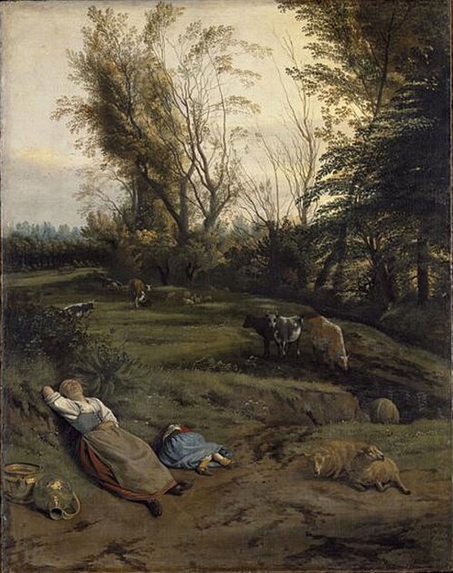 Pasture with two sleeping shepherdesses, 1650, Jan Siberechts