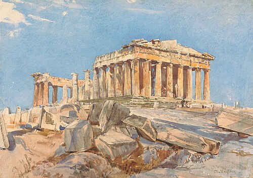 The Parthenon from the North End of the Eastern Portico of the Propylae, Evening Light, 1895, John Fulleylove