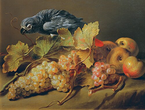 Stillleben mit Papagei und Trauben, 1830, Erasmus Engert