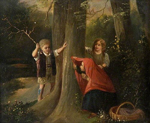 Three Children Playing in a Wood, 1851, Thomas Faed