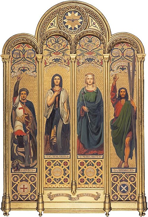 Four Saints (St George, St Catherine, St Margaret and St Andrew) after designs by Alexander Christie, 1848, Thomas Faed