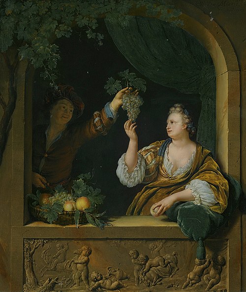 A Gentleman offering a Lady a Bunch of Grapes, 1707, Willem van Mieris