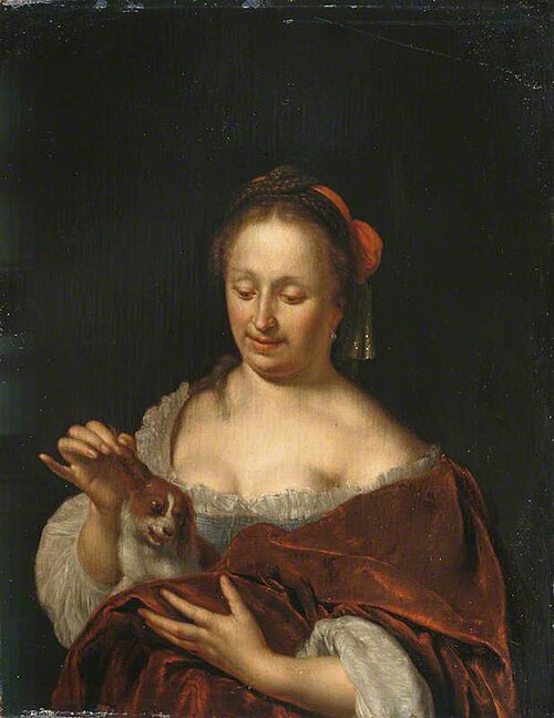 A Lady Seated Holding a Small Dog, 1700, Willem van Mieris