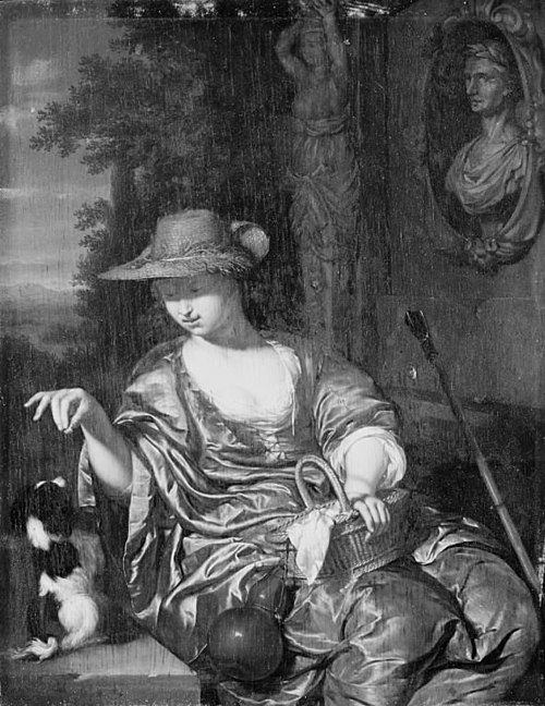 A Shepherdess with a Dog, 1685, Willem van Mieris