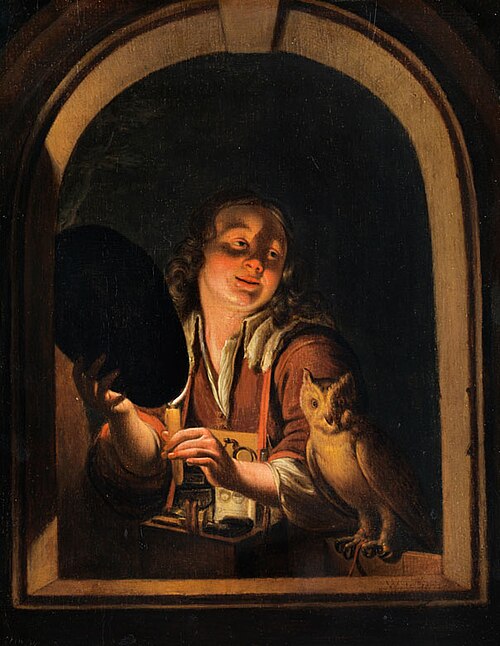 Young Man with an Owl, 1675, Willem van Mieris