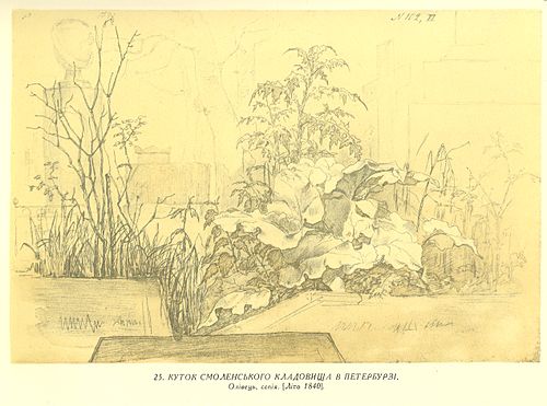 Corner of Smolensk cemetery in St. Petersburg, 1838, Taras Shevchenko