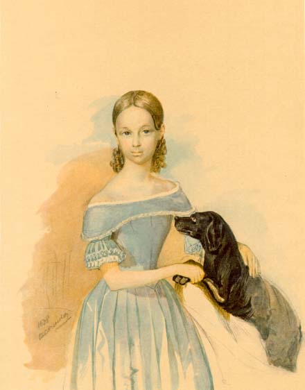 Portrait of a girl with a dog, 1838, Taras Shevchenko