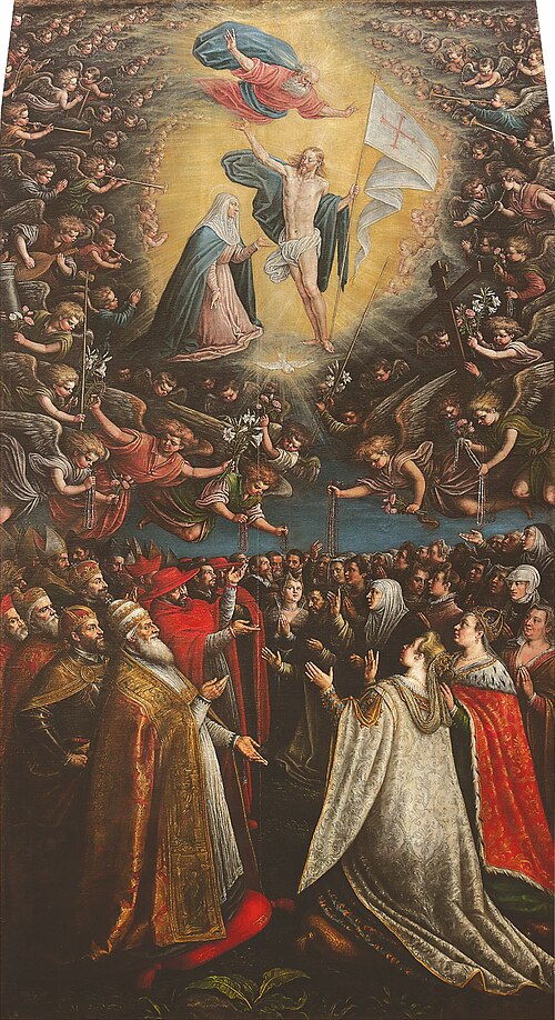 Madonna del Rosario con Cristo risorto, angeli e regnanti, 1595, Leandro Bassano