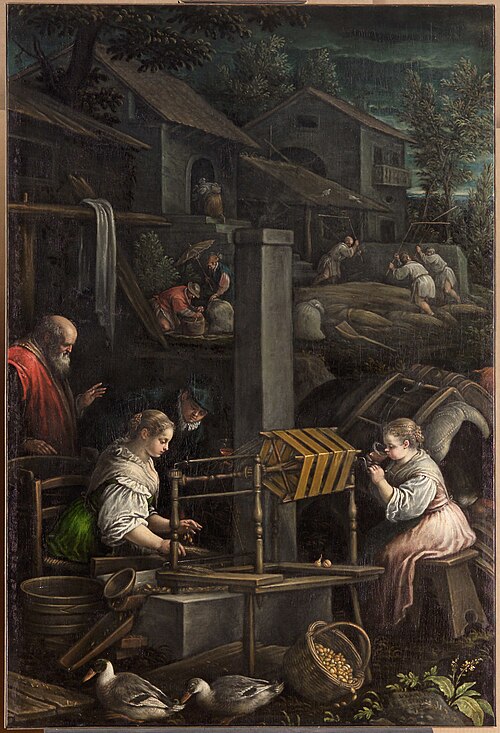 Spinnerei und Weberei (Juli), 1597, Leandro Bassano
