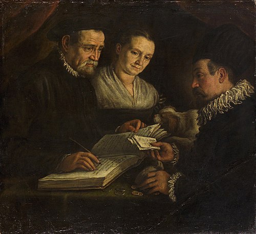 Der Wechsler Orazio Lago, seine Frau und ein Klient, 1600, Leandro Bassano