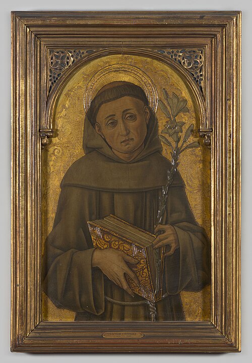 Portret "de heilige Antonius van Padua" tempera en olie op hout door Vittore Crivelli, 1479- ca. 148, 1481, Vittorio Crivelli