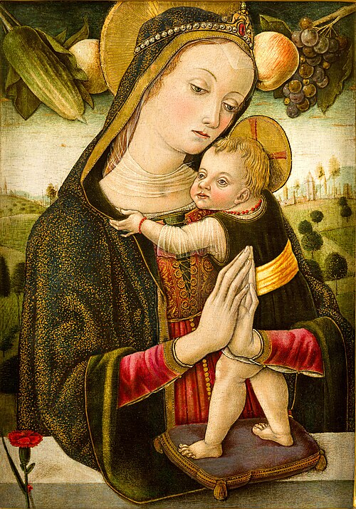 Vierge et l'Enfant avec un clou de girofle., 1450, Vittorio Crivelli