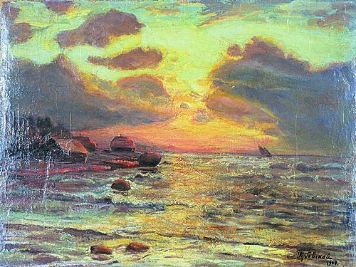 Plage avec maisons, 1900, Nikolaï Doubovskoï