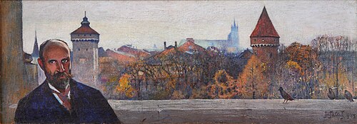 Self-portrait against the view of Kraków, 1903, Julian Fałat