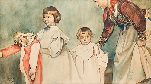 Artist's children with the nanny, 1906, Julian Fałat