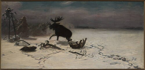 Elk fighting the wolves, 1900, Julian Fałat