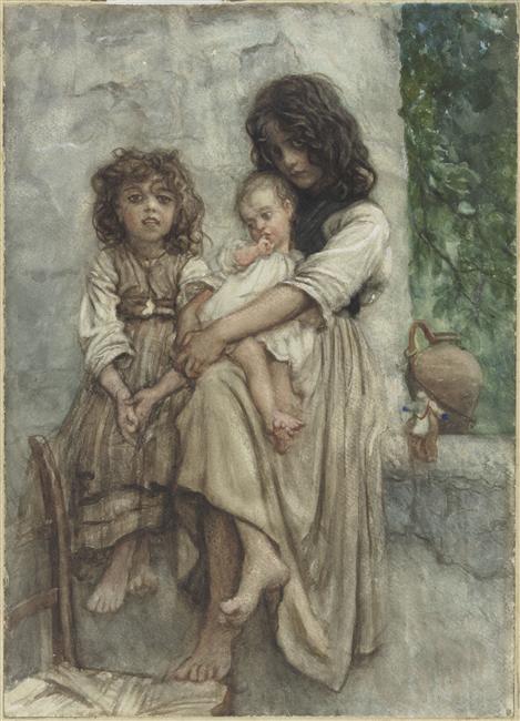 Ischia, groupe de trois enfants, 1875, Ernest Hébert