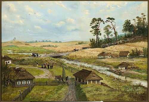 Kościuszko’s troops march through a village, 1885, Wilhelm Leopolski