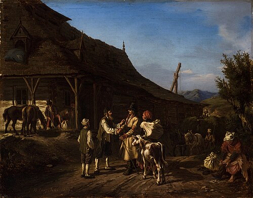 Scene in Front of an Inn, 1867, Wilhelm Leopolski