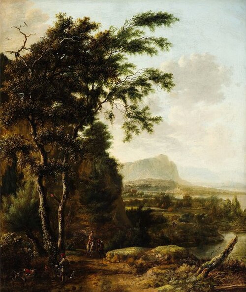 Paysage avec une rivière dans la vallée., 1650, Jan Hackaert