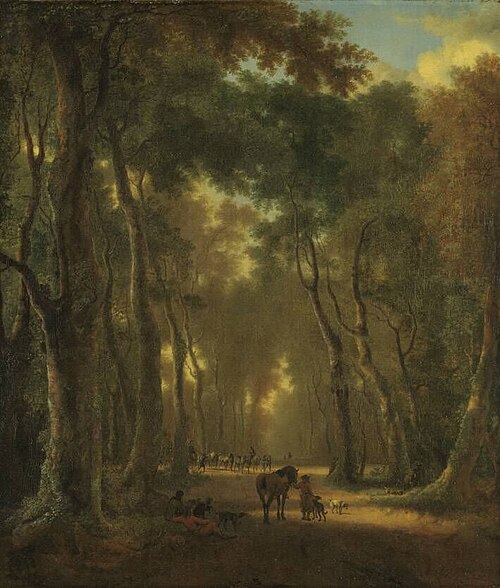 Buchenwald mit Jagdgesellschaft, 1670, Jan Hackaert