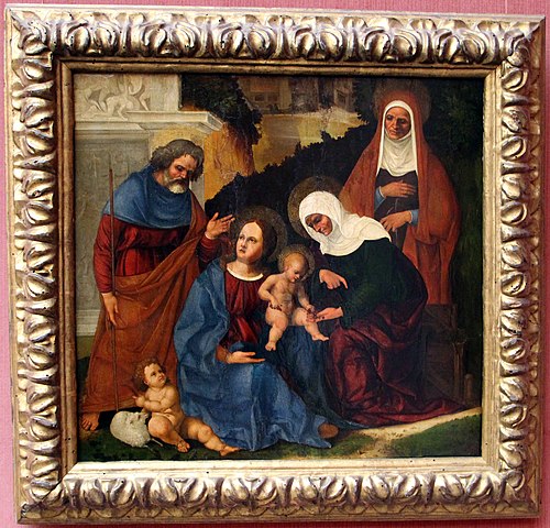 Die Heilige Familie mit Elisabeth, Anna und dem Johannesknaben, 1511, Ludovico Mazzolino