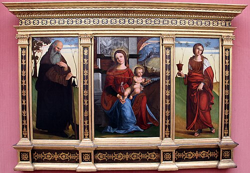 Triptychon, Maria mit Kind, Antonius Eremita, Maria Magdalena, 1509, Ludovico Mazzolino