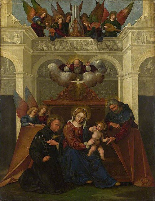 The Holy Family with Saint Nicholas of Tolentino, 1522, Ludovico Mazzolino