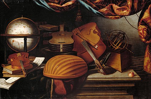 Stilleben mit Musikinstrumenten, Globus und Armillarsphäre, , Evaristo Baschenis