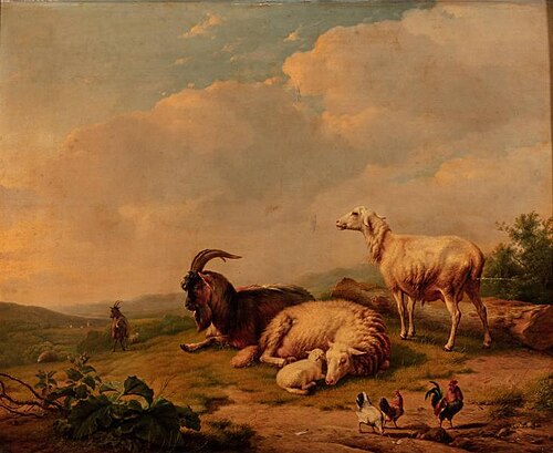 Sheep, Goat, and Chickens, 1851, Eugène Verboeckhoven