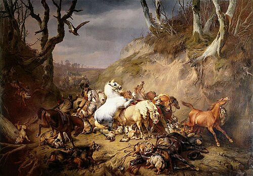 Hungry Wolves Attack a Group of Riders, 1836, Eugène Verboeckhoven