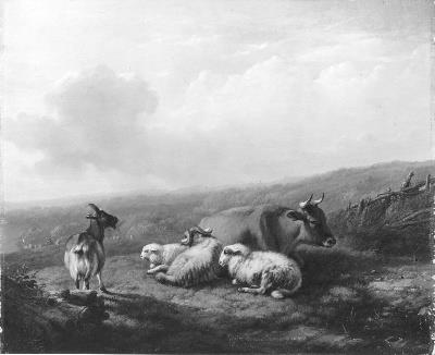 Een bergachtig landschap met rustend vee, 1840, Eugène Verboeckhoven