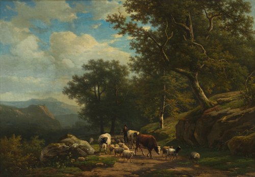 Landscape with a Peasant and His Flock, 1854, Eugène Verboeckhoven