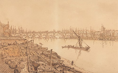 View of Old London Bridge, 1825, William Henry Hunt
