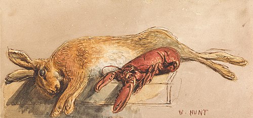 A Dead Hare and a Cooked Lobster on a Bench, 1827, William Henry Hunt