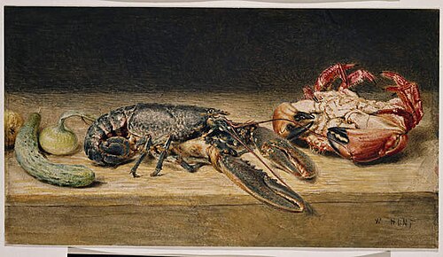 Lobster, Crab, and a Cucumber, 1826, William Henry Hunt