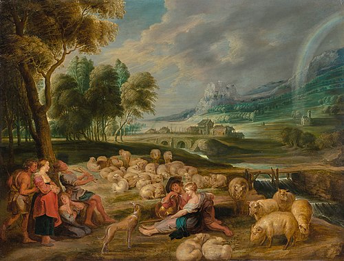 Landscape with a rainbow, 1635, Lucas van Uden