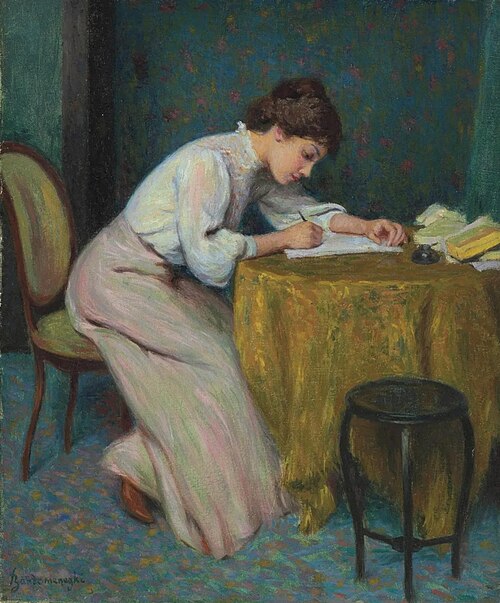 Young woman writing a letter, 1874, Federico Zandomeneghi