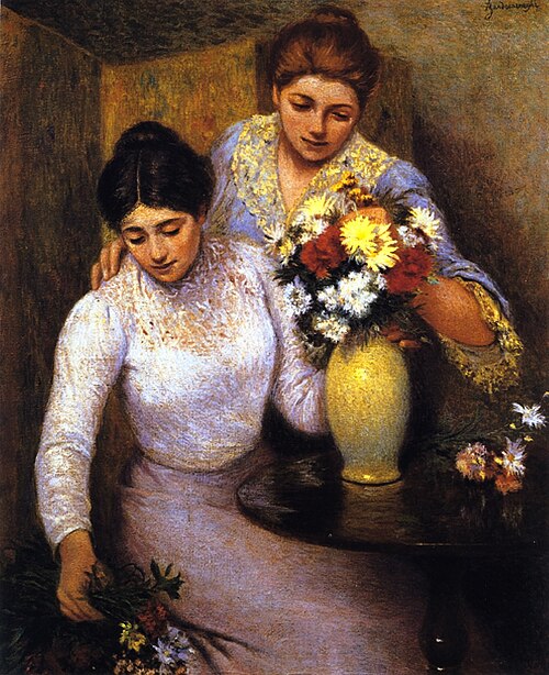 Two Girls Arranging Flowers, 1918, Federico Zandomeneghi
