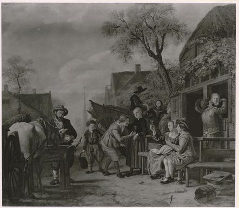 Village scene before an inn, 1650, Jan Victors